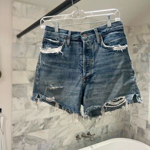 Agolde Distressed Blue Denim Jean Shorts